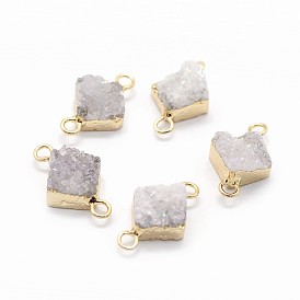 Breloques de connecteur en quartz druzy naturel, placage en rack, liens en losange avec apprêts en laiton