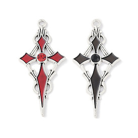 Rack Plating Alloy Enamel Pendants, with Rhinestone, Cadmium Free & Nickel Free & Lead Free, Sword