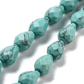 Synthetic Turquoise Beads Strands, Faceted Teardrop