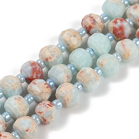 Natural Shoushan Stone Beads Strands, Faceted, Rondelle, with Seed Beads