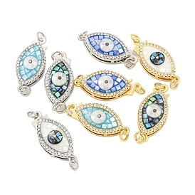 Rack Plating Brass Micro Pave Cubic Zirconia & Shell & Enamel Box Clasps, Cadmium Free & Lead Free, Long-Lasting Plated, Oval