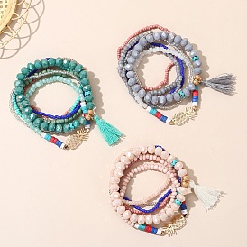 Bohemian Ethnic Glass Beads Bracelet - Multilayer Wrap, Mixed Color Elastic Bracelet