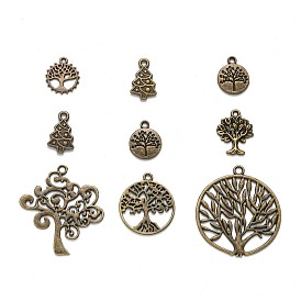 Tibetan Style Alloy Pendants, Tree, 12~79x10~61x1~5mm, Hole: 1.5~5mm