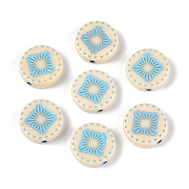 Окрашенные непрозрачные акриловые бусины, плоские круглые с ромбами