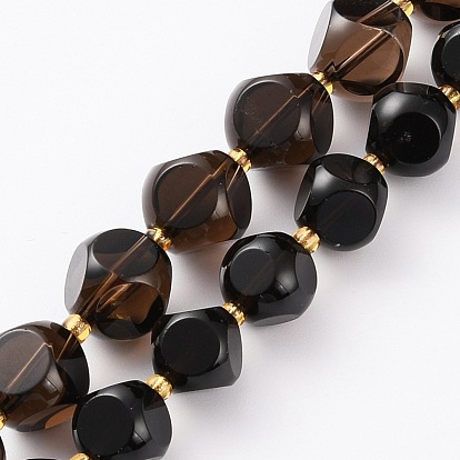 Natural Smoky Quartz Beads Strands, with Seed Beads, Six Sided Celestial Dice, Faceted