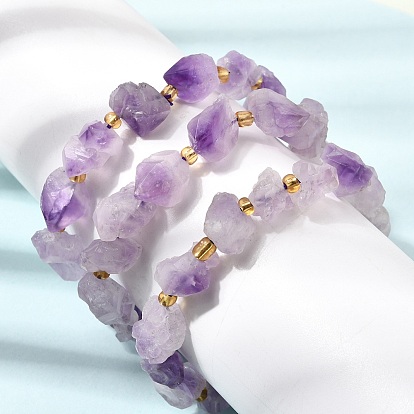 Bracelets extensibles en perles d'améthyste brute naturelle pour femmes, avec des billes en plastique