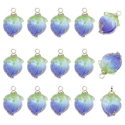 Handmade Flower Pendants, with Brass Peg Bails and Glass Micro Beads, Bud, Golden