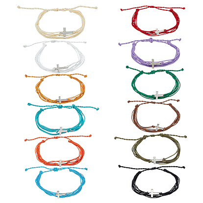 60 шт. 5 сумки, регулируемые вощеные шнуры, плетеные браслеты для женщин и мужчин, с крестообразным сплавным шариком
