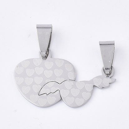 201 inoxydable pendentifs fendus en acier, pour les amoureux, coeur avec le coeur