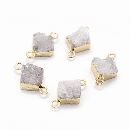 Breloques de connecteur en quartz druzy naturel, placage en rack, liens en losange avec apprêts en laiton