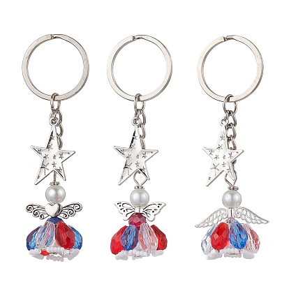 3шт. стеклянный брелок-подвеска в виде ангела, с фурнитурой из сплава брелок кольца