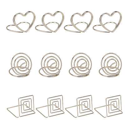 18Pcs 3 Style Carbon Steel Place Card Holders, Wire Table Number Holder Stand, for Memo Note Name Sign Wedding Party Birthday, Mixed Shapes