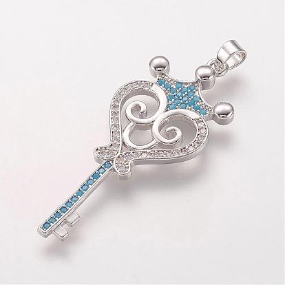 Brass Micro Pave Cubic Zirconia Pendants, Key