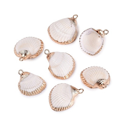 Pendentifs en coquillage naturel avec garniture en laiton doré électroplaqué, breloques en forme de coquillage