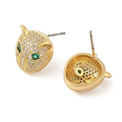 Женские серьги-гвоздики из латуни с микропаве и прозрачным кубическим цирконием, с 304 штифта из нержавеющей стали, леопард головы