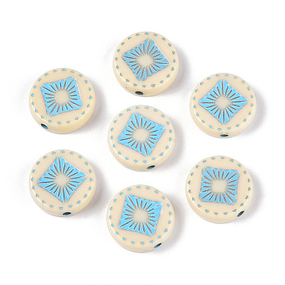 Окрашенные непрозрачные акриловые бусины, плоские круглые с ромбами