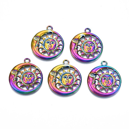 Rainbow Color Alloy Pendants, Cadmium Free & Lead Free, Moon with Star