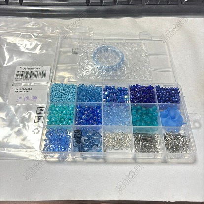 DIY Jewelry Set Making Findings Kits, including Stainless Steel Earring Hooks and Pins, Alloy Clasps, Glass & Acrylic Beads, Elastic Thread