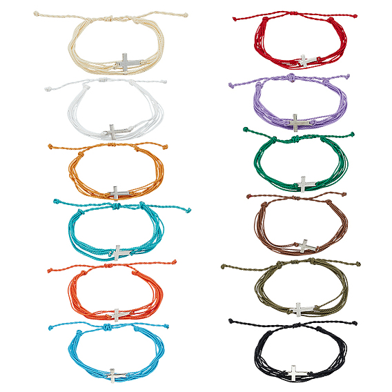 60 шт. 5 сумки, регулируемые вощеные шнуры, плетеные браслеты для женщин и мужчин, с крестообразным сплавным шариком