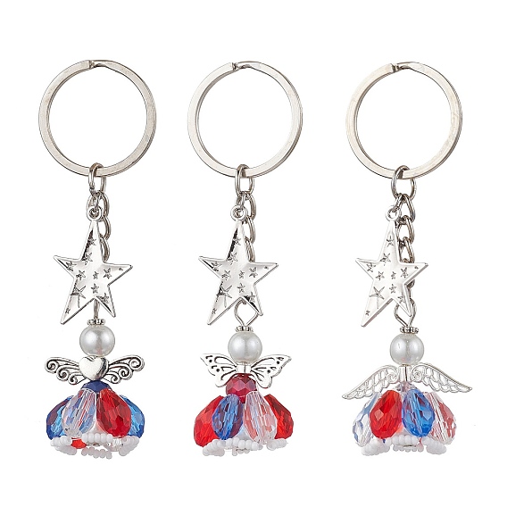 3шт. стеклянный брелок-подвеска в виде ангела, с фурнитурой из сплава брелок кольца