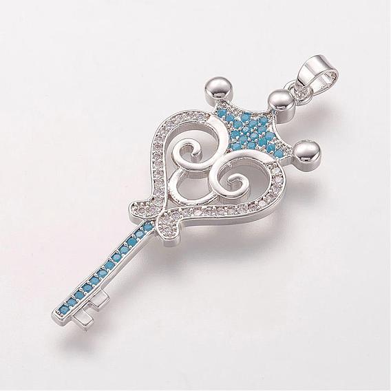 Brass Micro Pave Cubic Zirconia Pendants, Key