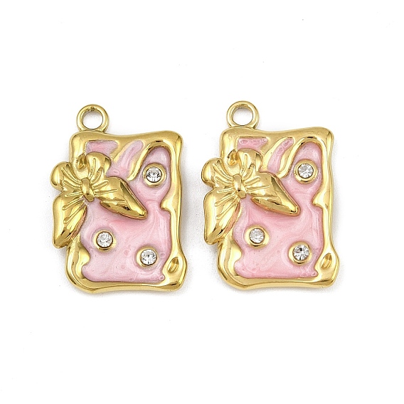 304 нержавеющей стальной эмали подвески, прямоугольник с подвесками в виде бабочек, со стразами, ионное покрытие (ip)