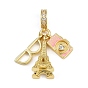 Подвески-шармы европейские с подвесками из латуни с покрытием из прозрачного кубического циркония и эмали, башня, очки и подвески для камеры с большим отверстием, долговечный