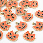 Rack Plating Eco-Friendly Alloy Enamel Pendants, Halloween Theme, Cadmium Free & Lead Free, Light Gold, Pumpkin Jack-O'-Lantern