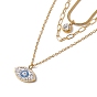 Rhinestone Evil Eye Pendant Triple Layer Necklace, 304 Stainless Steel Round Snake & Cable Chains Bohemia Necklace for Women