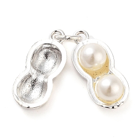 Alloy Pendants, with ABS Plastic Imitation Pearl Beads, Peanut, with Jump Rings