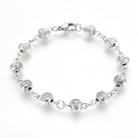 Tibetan Style Alloy Beaded Bracelets, with Metal Findings, Buddha