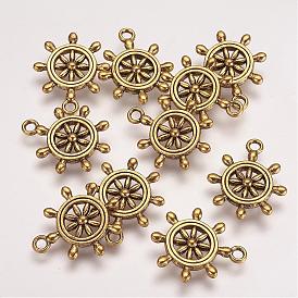 Tibetan Style Pendants, Cadmium Free & Lead Free, Ship's Wheel, 23x19x3.5mm, Hole: 2mm