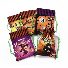 Pochettes de rangement en tissu de coton halloween, sacs de friandises à cordon rectangle, pour les sacs-cadeaux de bonbons