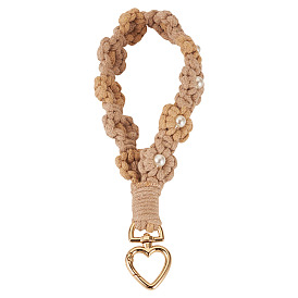 Подвесные украшения из хлопчатобумажных плетеных цветов, с застежками в виде сердечек из сплава и пластиковыми бусинами