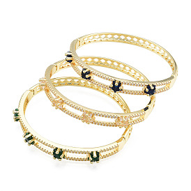 Bracelet jonc à charnière étoile en zircone cubique, bijoux en laiton plaqué or véritable 18k pour femmes