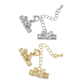 Удлинитель цепи из прозрачного кубического циркония из латуни с микропаве, бантом, с застежкой и зажимом на концах, без кадмия и без свинца, долговечный, стойки покрытие