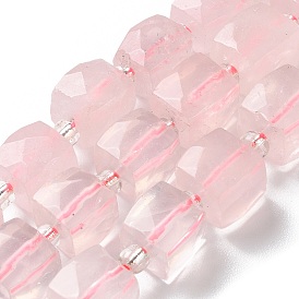Natural Rose Quartz Beads Strands, with Seed Beads, Cube, Faceted