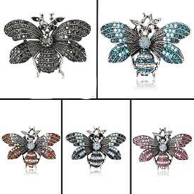 Bee Alloy Rhinestone Brooch, Insect Badge for Clothes, Antique Silver