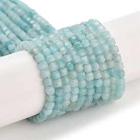 Natural Flower Amazonite Beads Strands, Faceted, Cube, Grade A
