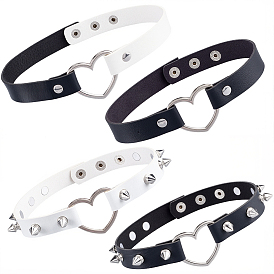 4шт. 4 стили регулируемые готические ожерелья-чокеры из искусственной кожи с сердечком, шипами и заклепками из сплава для женщин, платина