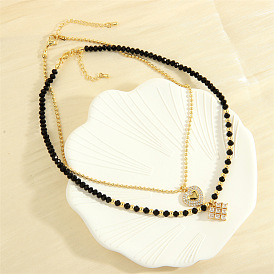 Collier de perles multicouches au design vintage, avec pendentif en pierre cassée, accessoire de chaîne de cou superposé créatif à la mode