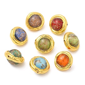 Handmade Lampwork Beads, with Golden Tone Brass Findings and Glitter Powder, Long-Lasting Plated, Round