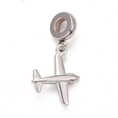 304 Stainless Steel European Dangle Charms, Large Hole Pendants, Airplane
