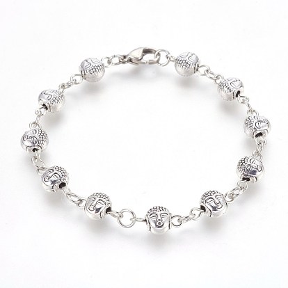 Tibetan Style Alloy Beaded Bracelets, with Metal Findings, Buddha