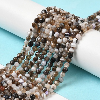Agate à rayures naturelles / brins de perles d'agate, facette, ronde, teints et chauffée
