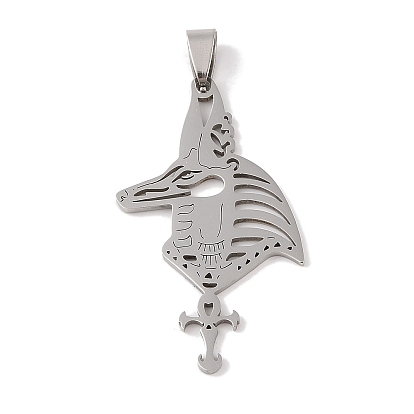 201 Stainless Steel Pendants, Butterfly Skull with Cross Charm