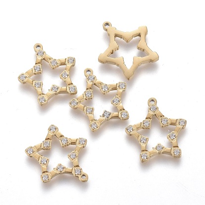 316 Surgical Stainless Steel Micro Pave Clear Cubic Zirconia Charms, Star