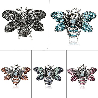 Брошь из пчелиного сплава со стразами, значок насекомого для одежды, античное серебро