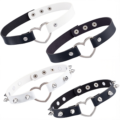 4шт. 4 стили регулируемые готические ожерелья-чокеры из искусственной кожи с сердечком, шипами и заклепками из сплава для женщин, платина