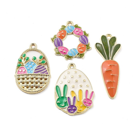 Пасхальные подвески из эмали, золотые, талисман кролик/яйцо/морковь